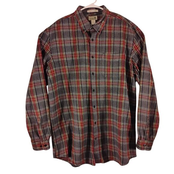 L.L. Bean flannel shirt mens XLT XL XLarge TALL plaid slightly fitted 298168 - Picture 1 of 6